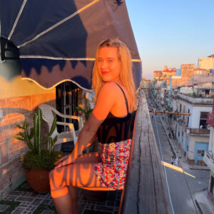 The author sat on a balcony overlooking Havana