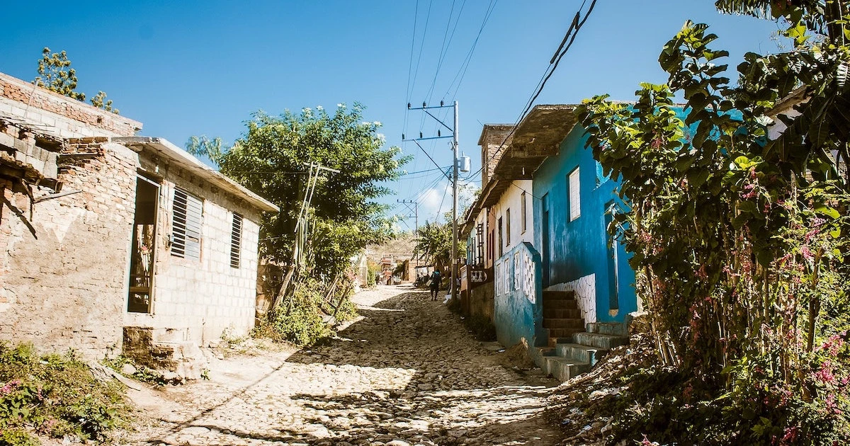Sloping cobbled street in Trinidad, Cuba