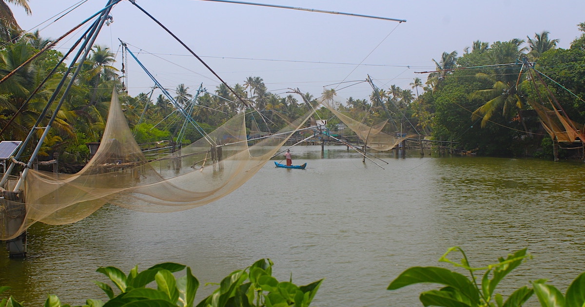 Boat among Chinese fishing nets