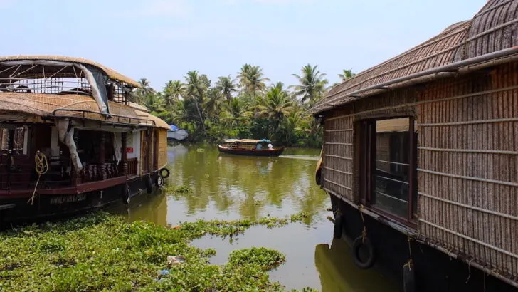 Backwaters with three wooden houseboats