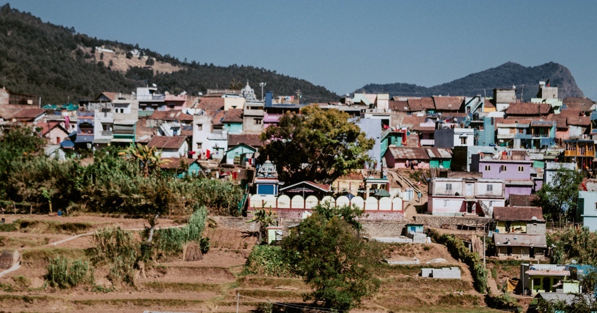 Colourful houses among tea fields in Vattaveda