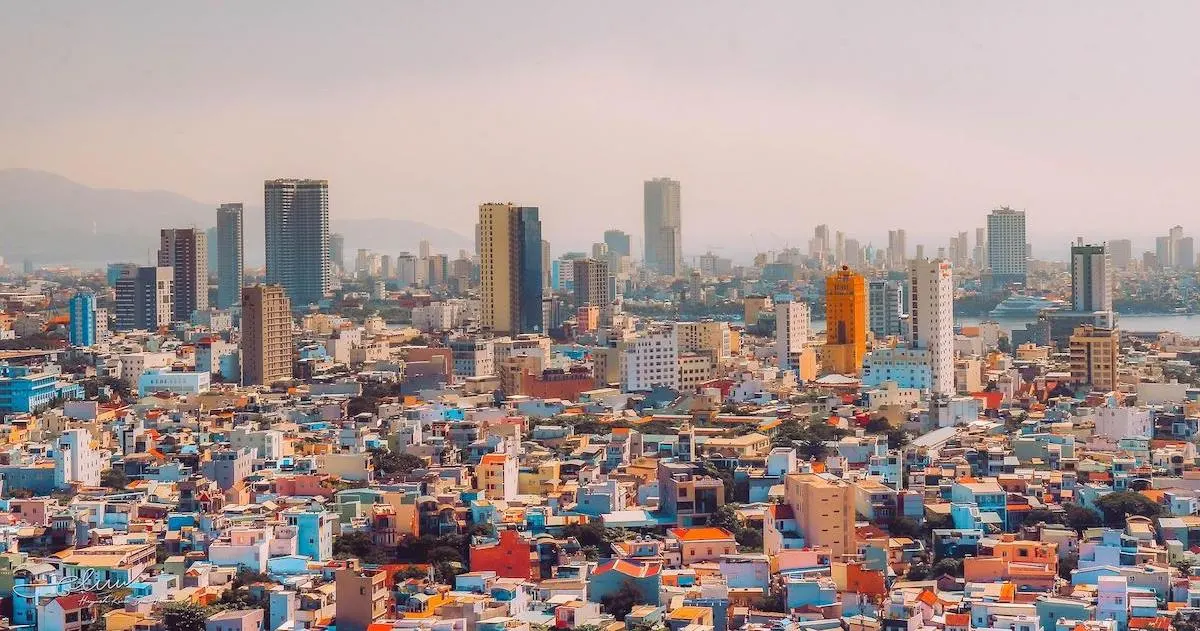 Skyrises and houses merge along the Da Nang skyline.