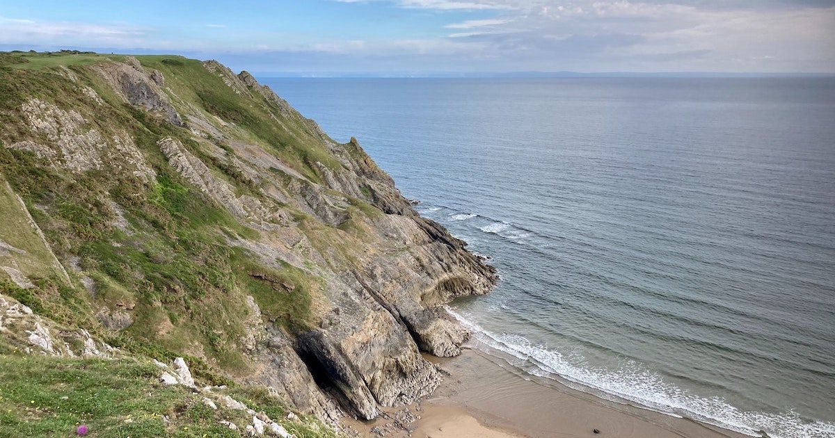 The rocky cliffs between Tor Bay and Three Cliffs Bay in the Gower.