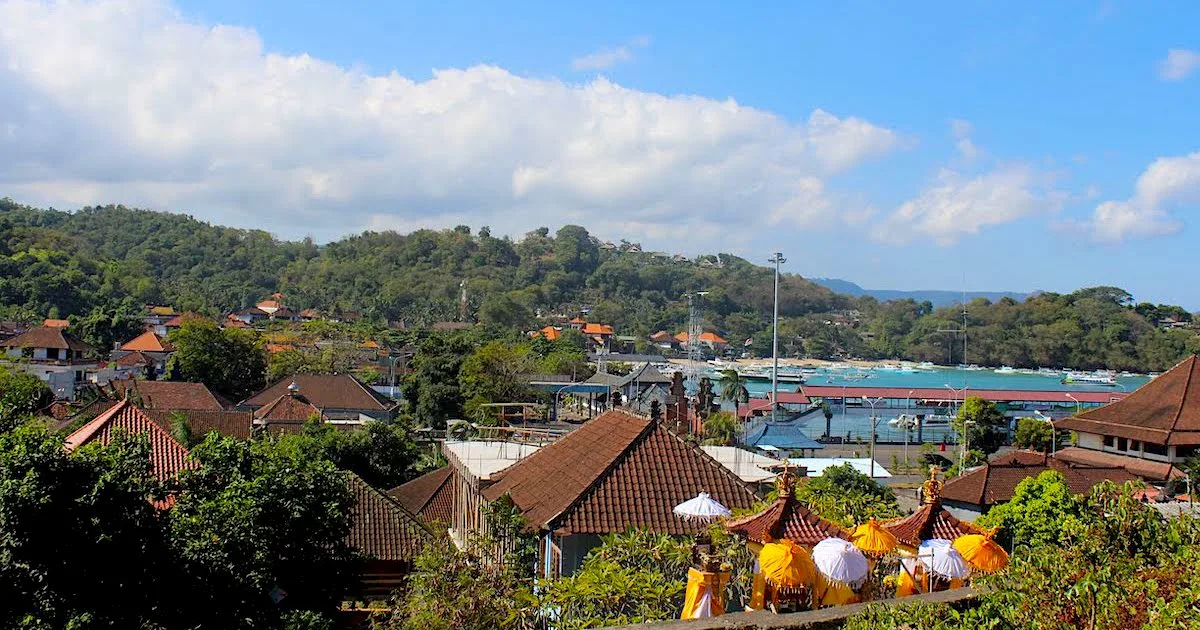 Crescent-shaped beach and port in Padangbai