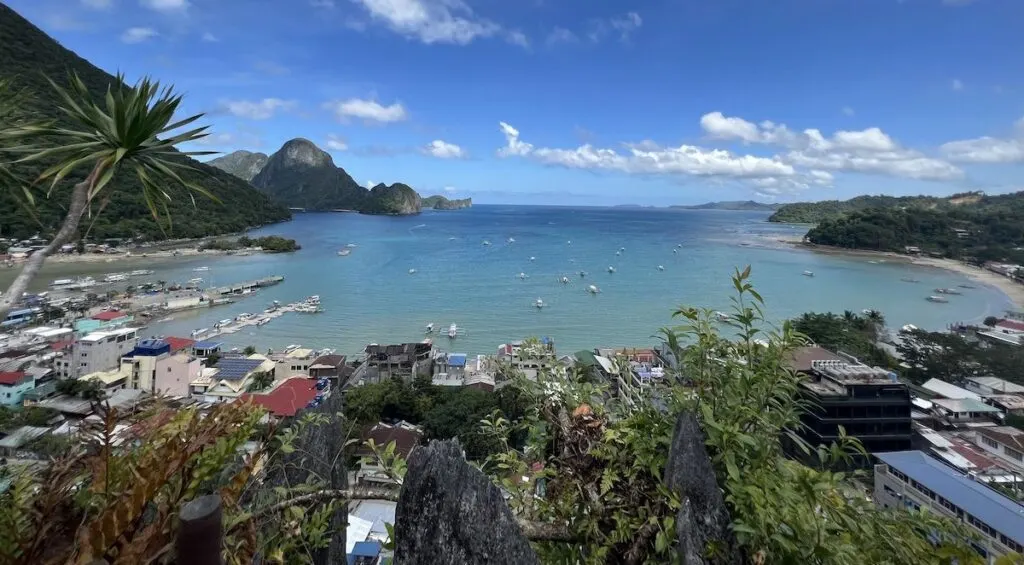 Aerial view of El Nido Bay from the Taraw Cliffs.