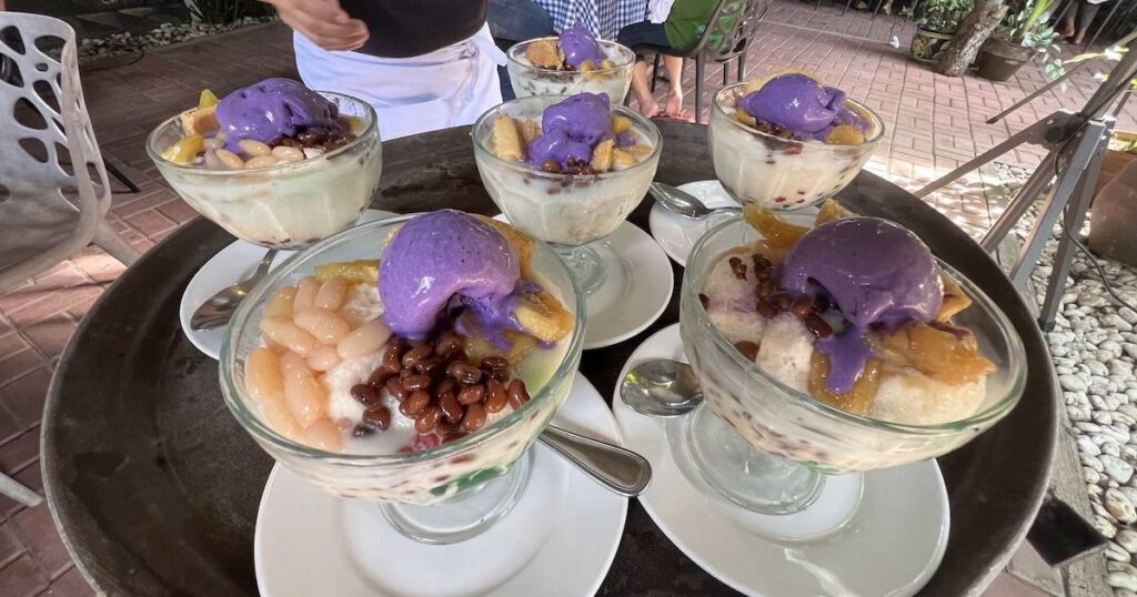 Several glasses of halo-halo, a gluten free dessert in the Philippines.
