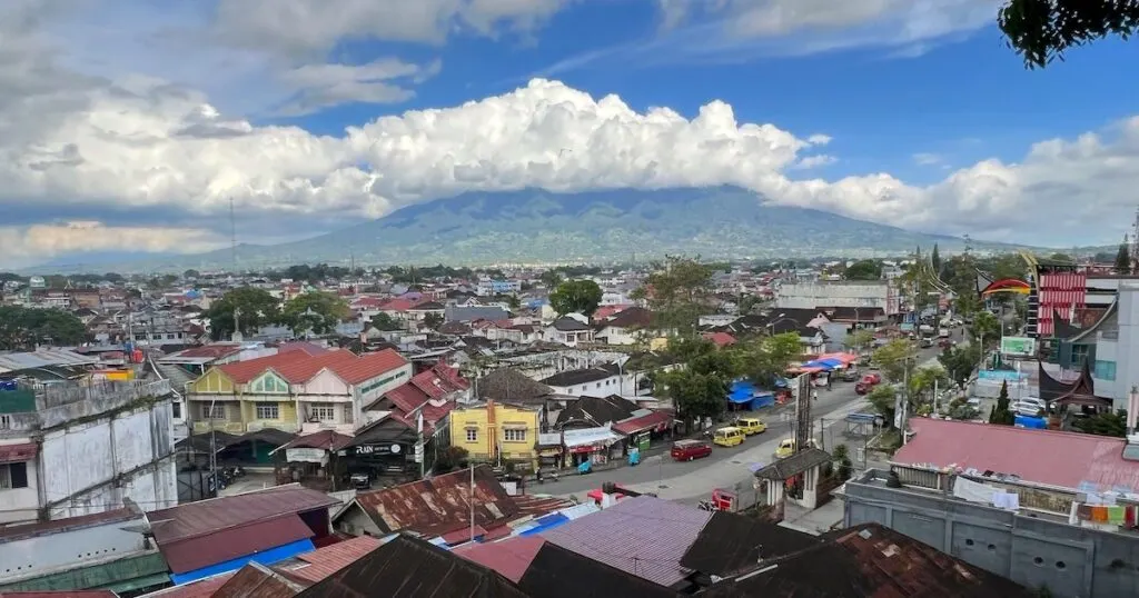 View of a volcano from Jam Gadang in Bukittinggi