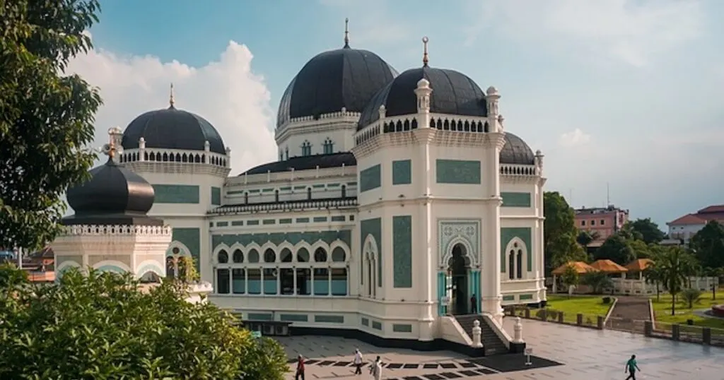 The Grand Mosque of Medan, a popular backpacking Sumatra attraction.
