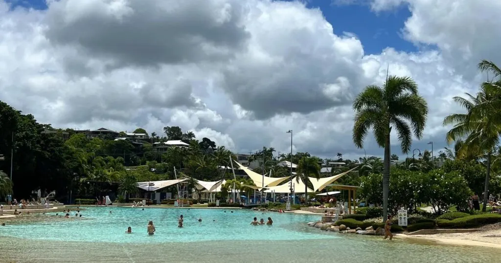 Swimming pools and canvas covers at Airlie Beach lagoon.