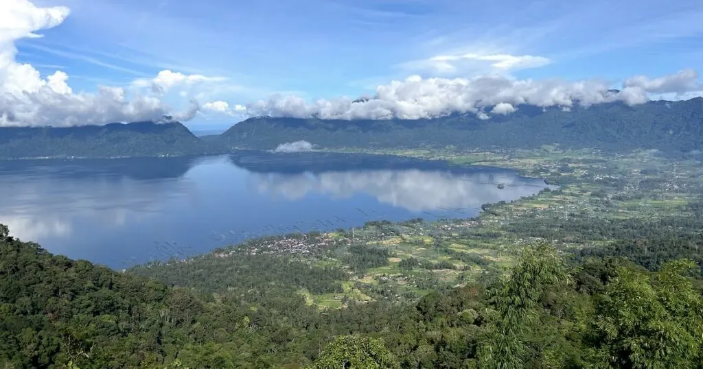 View over Maninjau from a village on top of the crater.