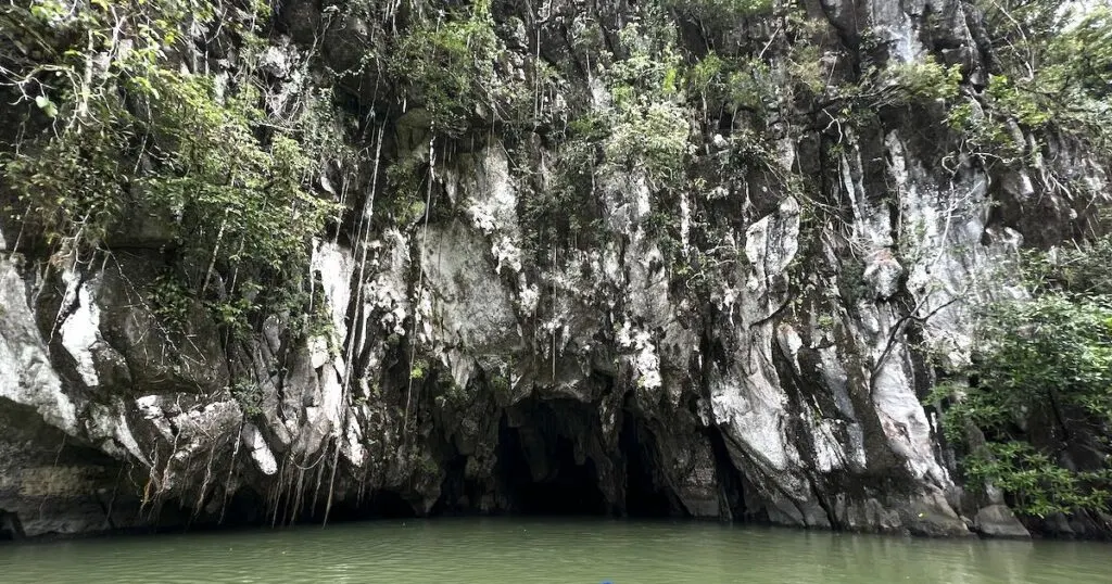 Limestone with greenery covers the entrance to the Puerto Princesa Underground River.