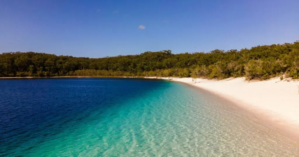 Two different shades of blue at Lake Mackenzie on Fraser Island.