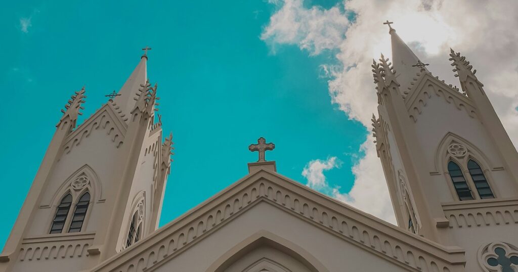 Twin turrets at the Immaculate Conception Cathedral in Puerto Princesa.