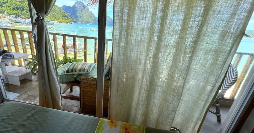 Views over El Nido bay and traditional boats from The Organic Spa El Nido.