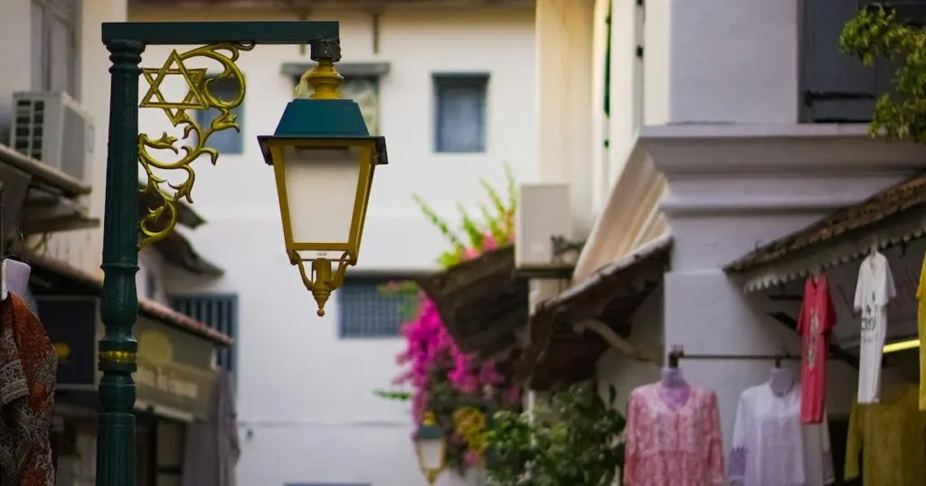 Street lamp with the Jewish Star of David symbol on Jew Street in Kochi Kerala.